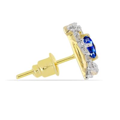 BUY 14K GOLD NATURAL BLUE SAPPHIRE GEMSTONE HALO EARRINGS WITH WHITE DIAMOND